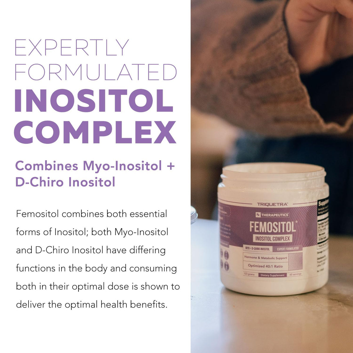Triquetra Health FemoSitol Poudre d'Inositol 123g contenu en poudre