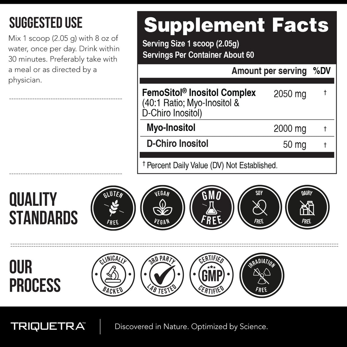 Triquetra Health FemoSitol Poudre d'Inositol 123g étiquette