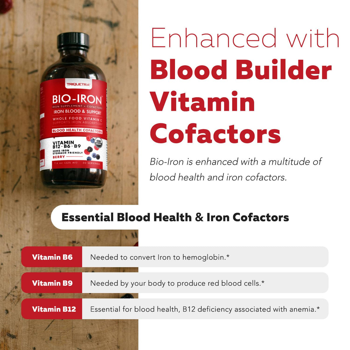 Triquetra Health Fer Liquide avec fond de fruits rouges