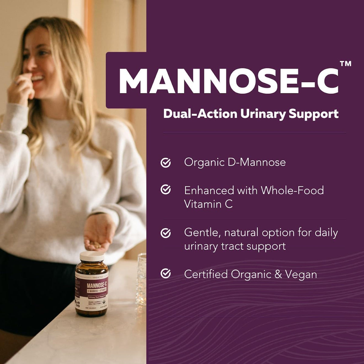 Triquetra Health Mannose-C capsules avec étiquette et dosage