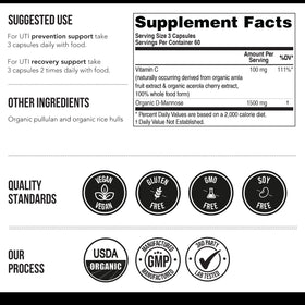 Triquetra Health Mannose-C étiquette détaillant les ingrédients