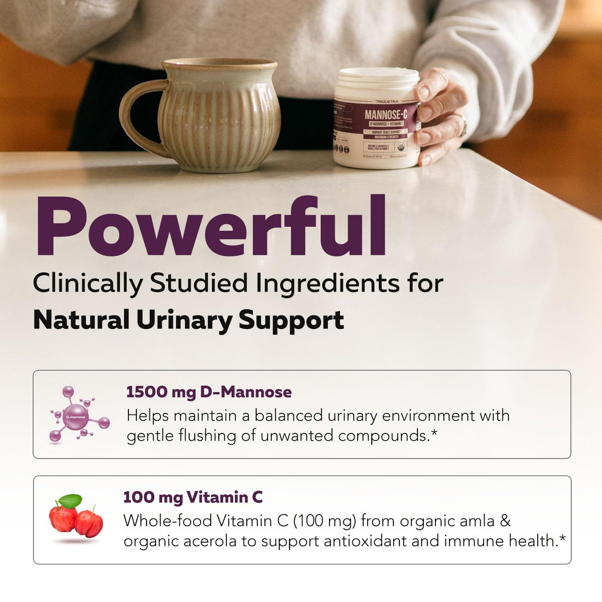 Triquetra Health Mannose-C Poudre Bio 1500 mg D-Mannose étiquette