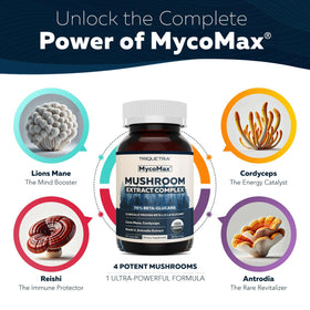 Triquetra Health MycoMax Complex de Champignons capsules dans une main