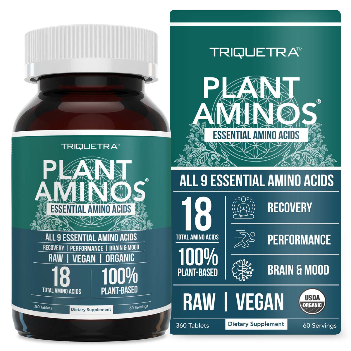 Triquetra Health Plant Aminos 360 comprimés vue de face