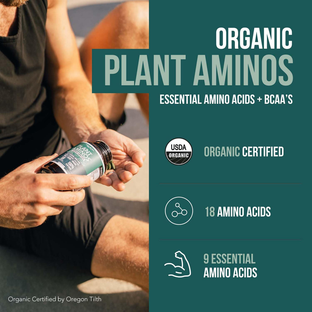 Triquetra Health Plant Aminos comprimés sur une table