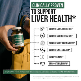 Triquetra Health SoActive® Chardon-Marie capsules près d'un verre d'eau