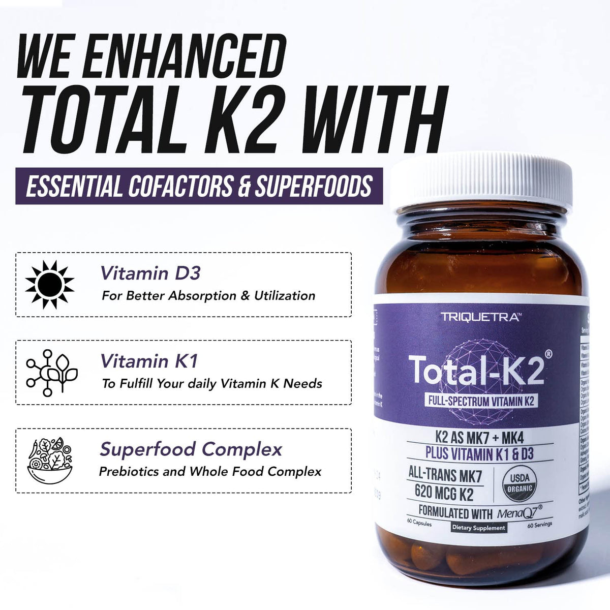 Triquetra Health Total K2 capsules avec verre d'eau