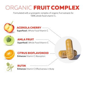 Triquetra Health Vitamine C Organique 250 mg à côté de fruits biologiques