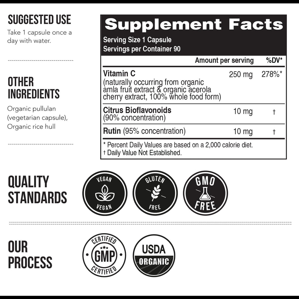 Triquetra Health Vitamine C Organique 250 mg sur une table en bois