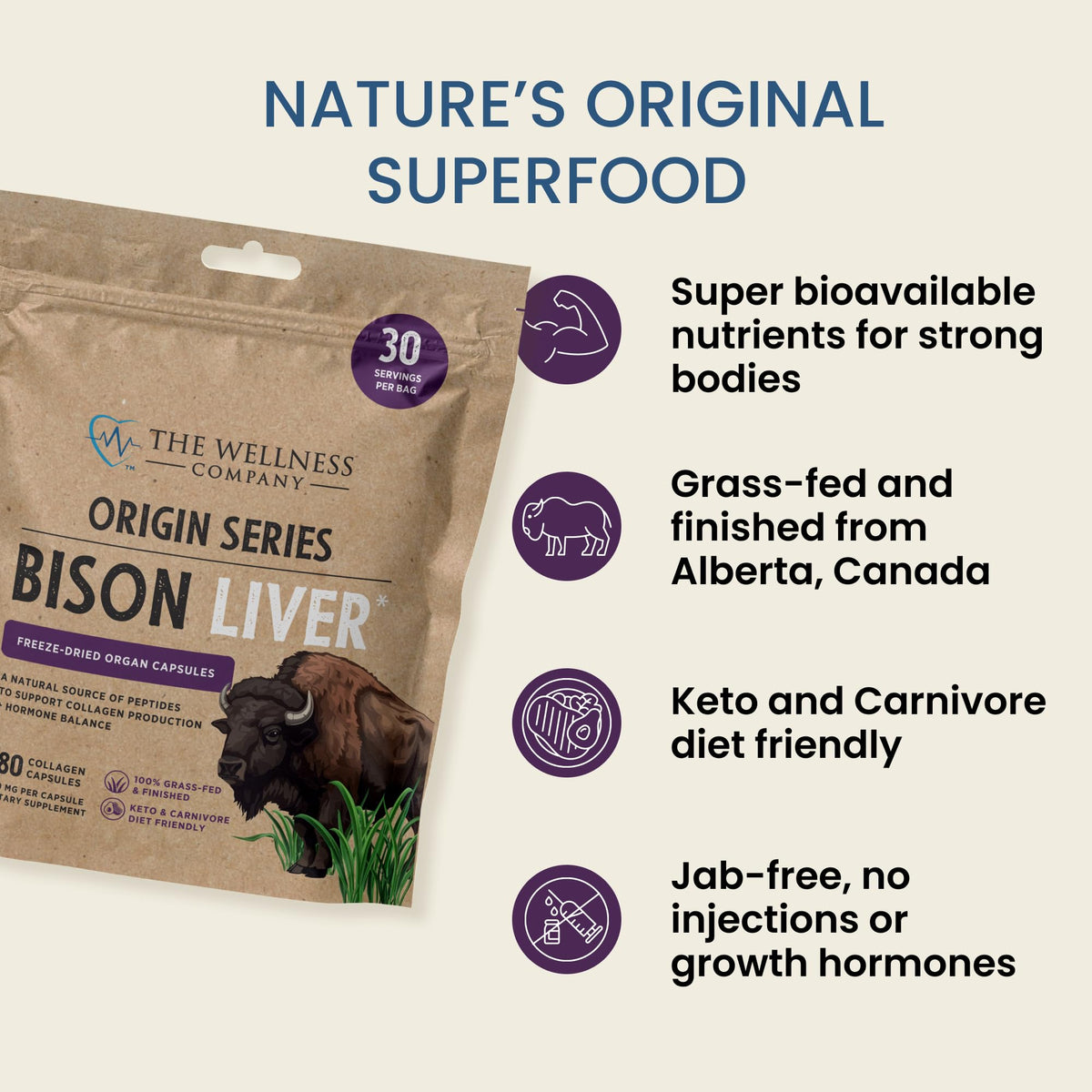 Trois capsules de foie de bison sur une cuillère