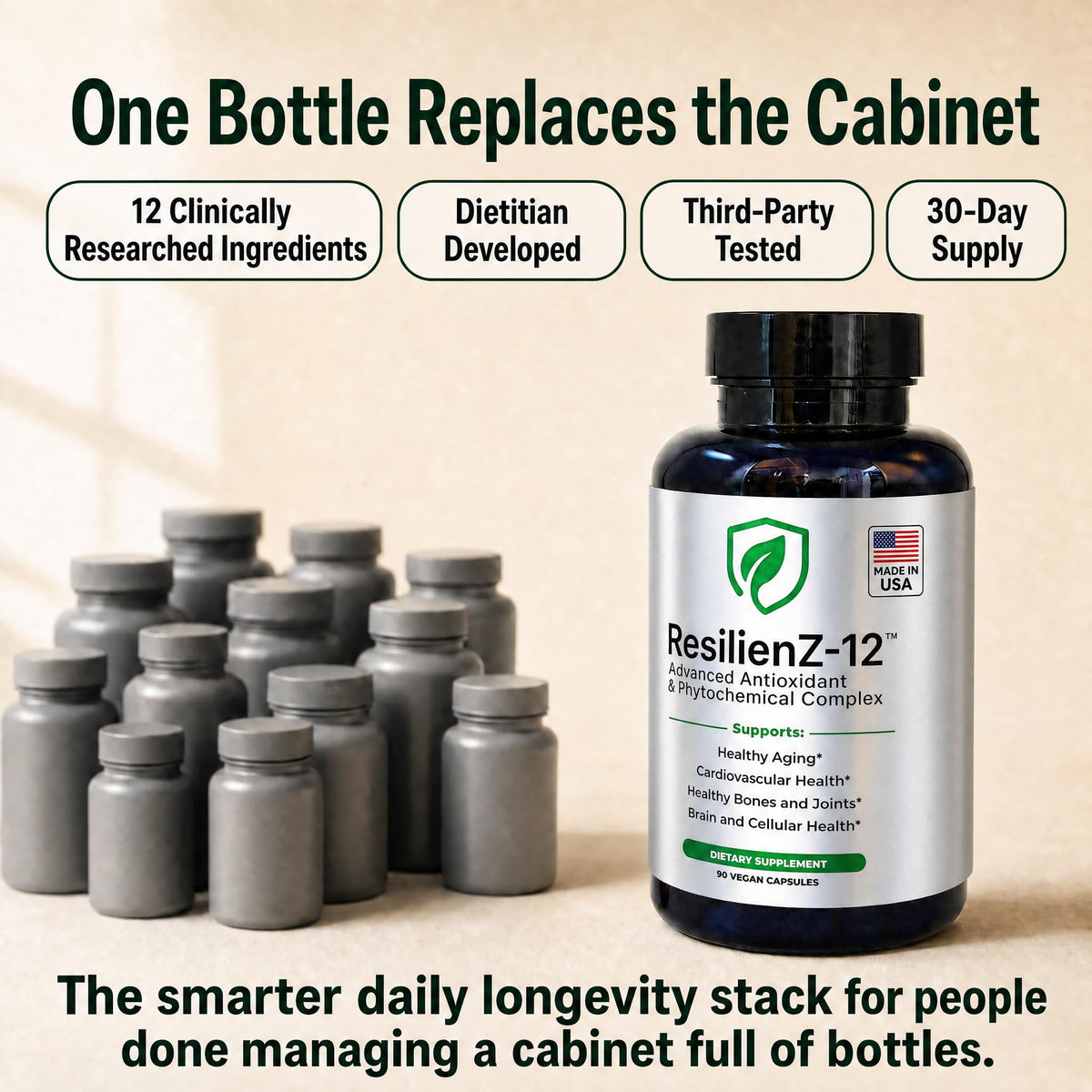 Trois capsules végétales de ResilienZ-12 sur une table