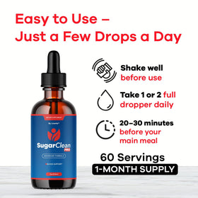Trois flacons de gouttes Sugar Clean Pro alignés sur une table