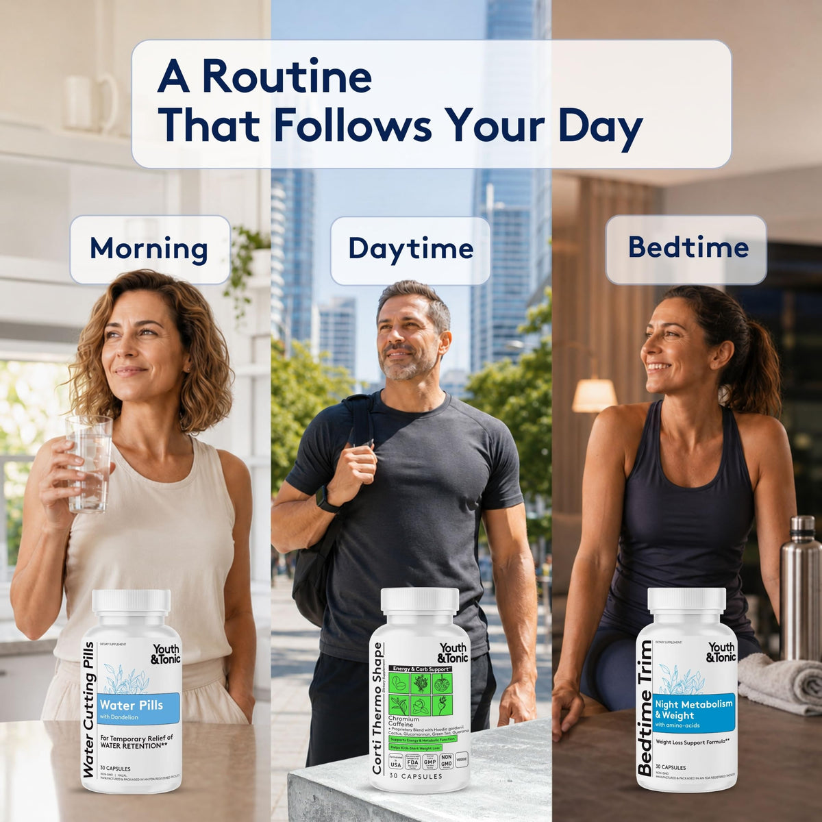 Trois flacons de Youth & Tonic pour une routine complète