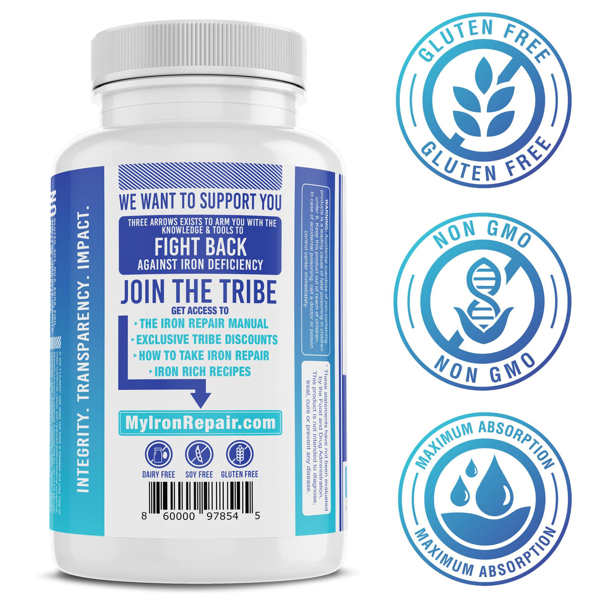 Trois Flèches Iron Repair 90 Capsules sur fond blanc
