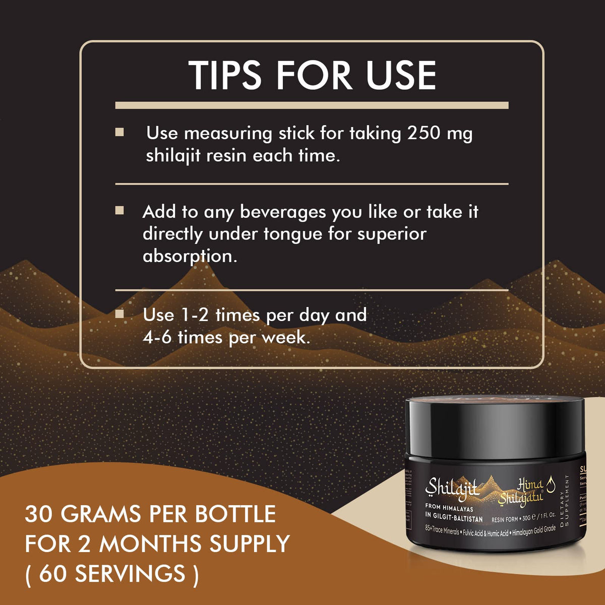 Trois pots de résine de shilajit Hima Shilajatu alignés