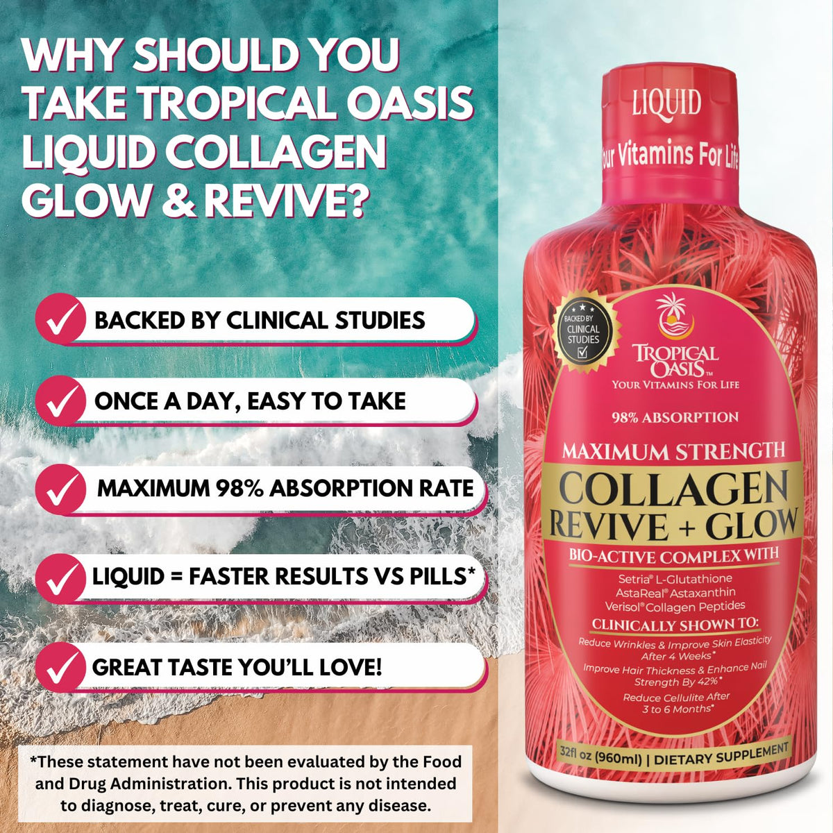 Tropical Oasis Collagène Liquide 5000mg avec accessoires de beauté