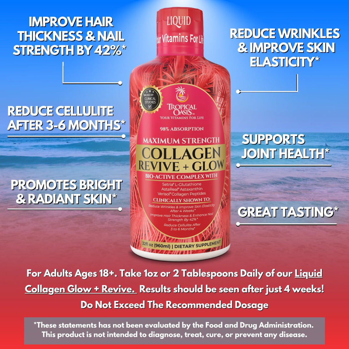 Tropical Oasis Collagène Liquide 5000mg présentation sur une table