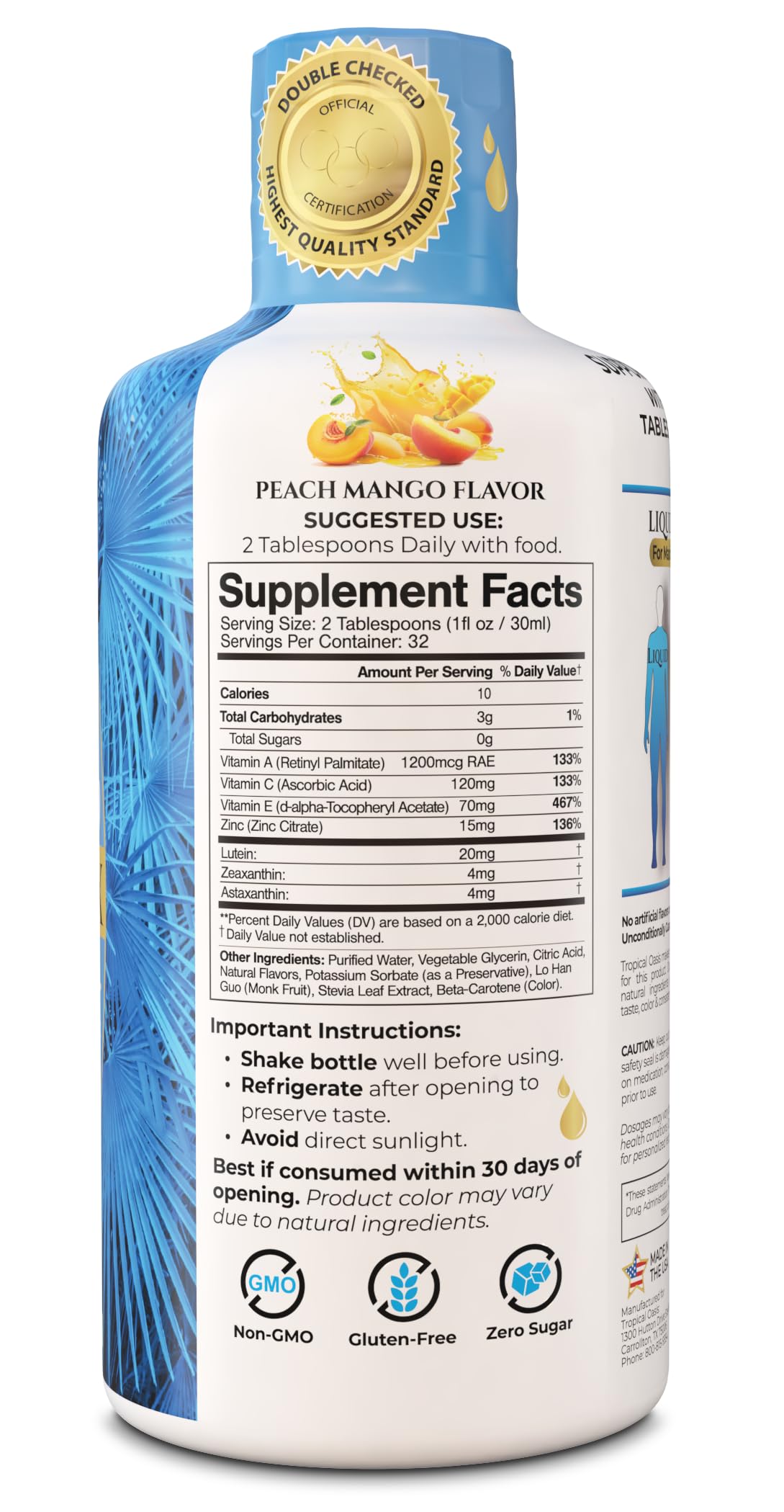 Tropical Oasis complément vision liquide 20mg lutéine dosage 30ml