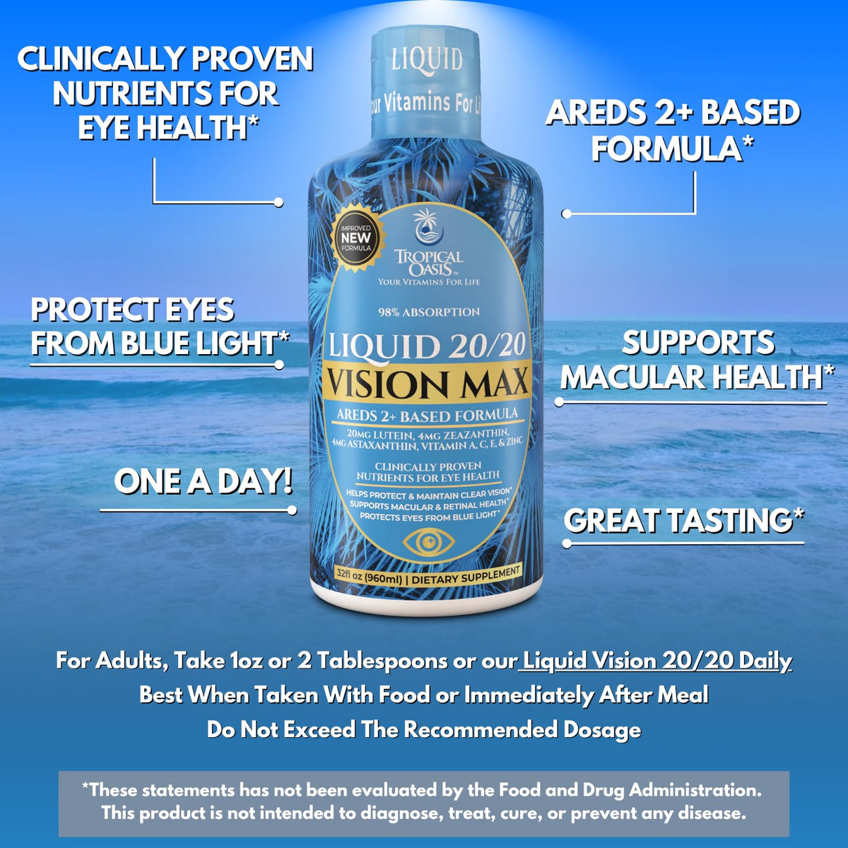 Tropical Oasis complément vision liquide 20mg lutéine ingrédients clés