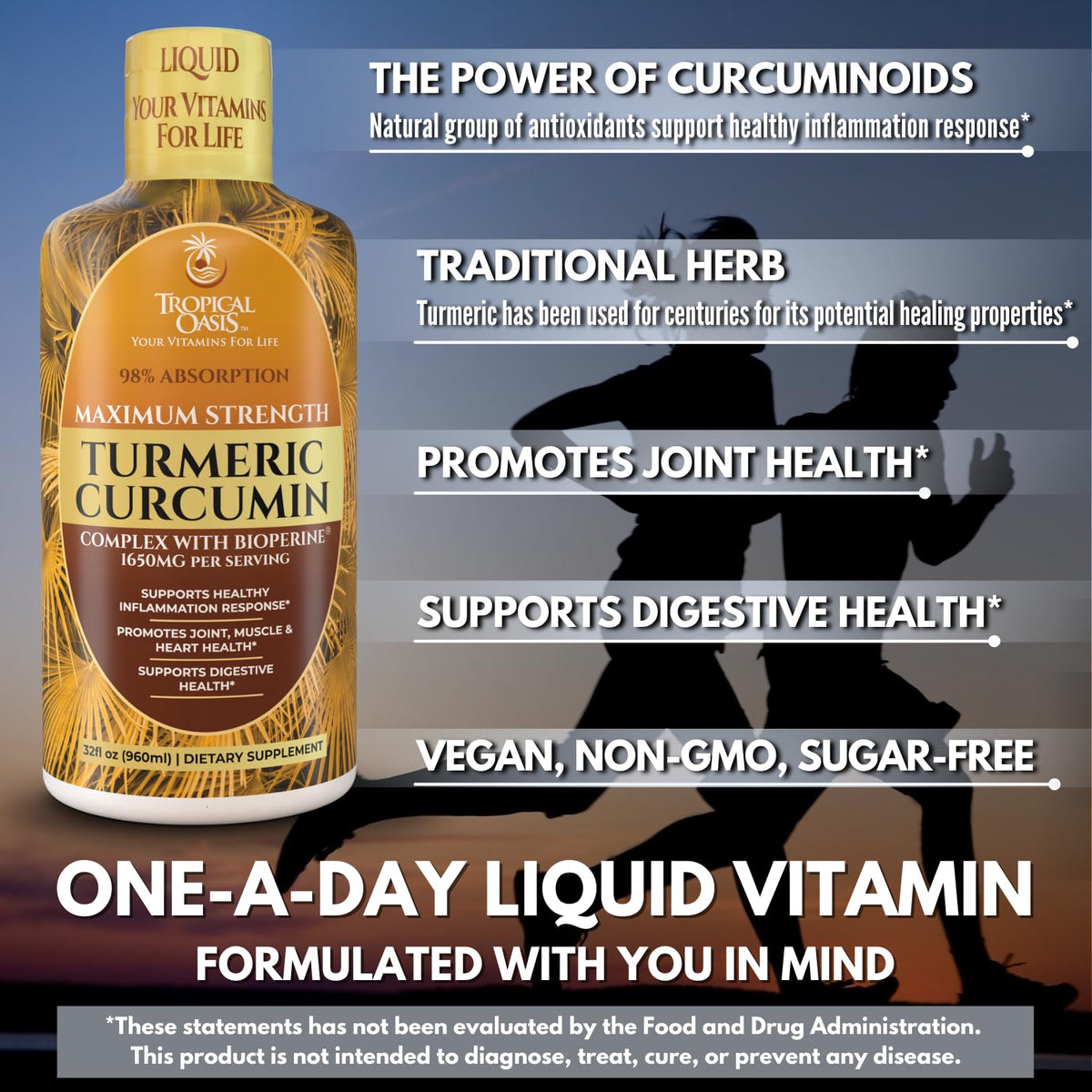 Tropical Oasis Curcuma Liquide 1650mg sur une table en bois