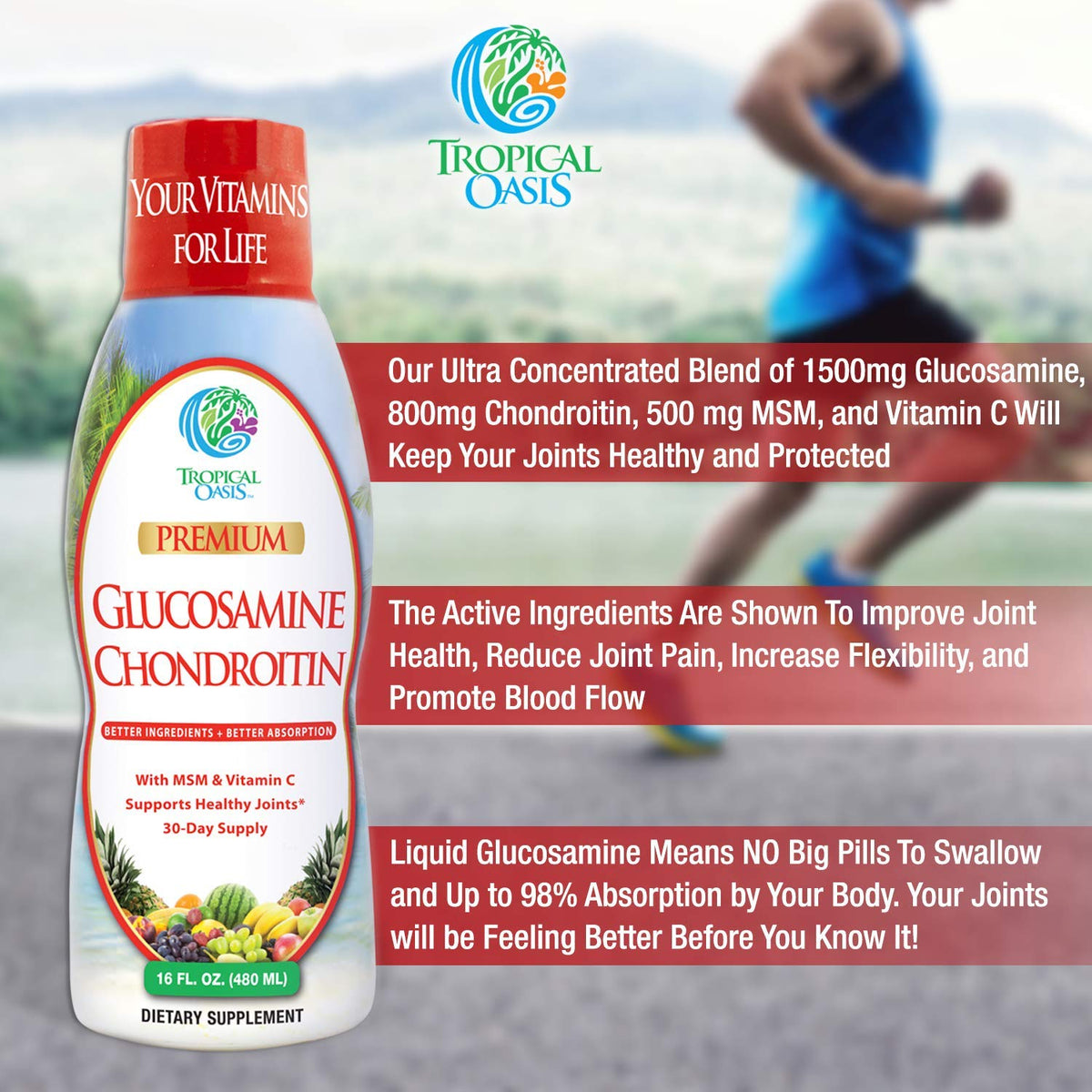 Tropical Oasis Glucosamine Chondroitin 1500mg 16 Fl Oz arrière