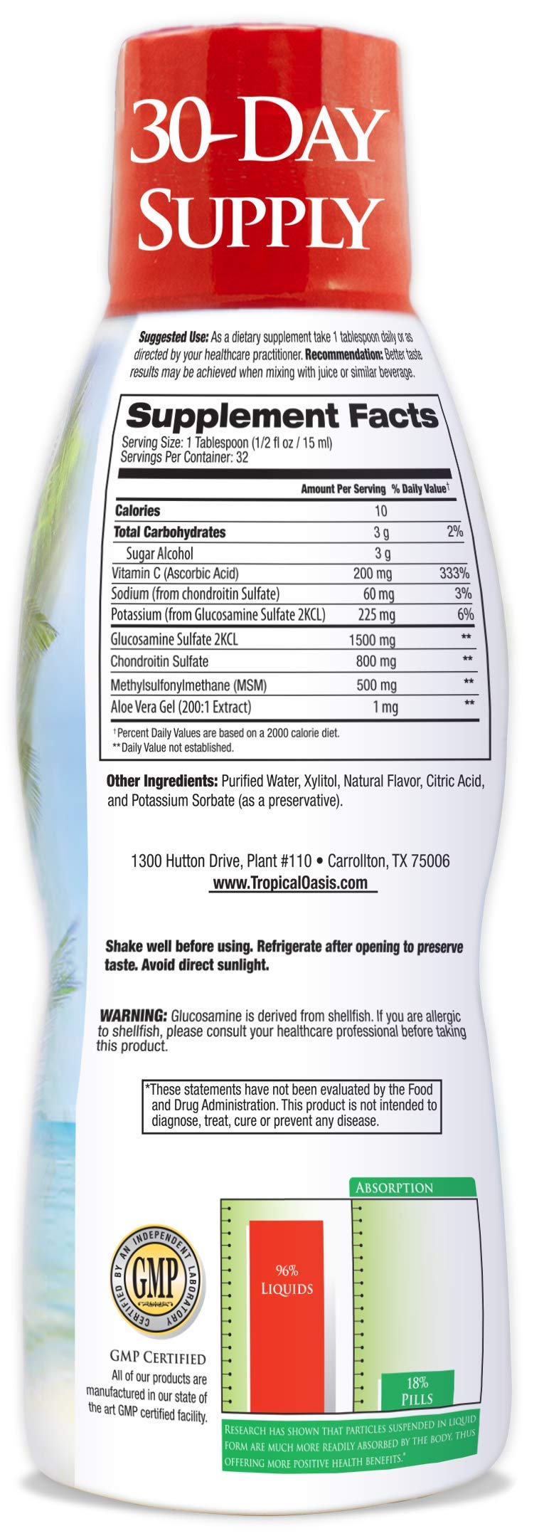 Tropical Oasis Glucosamine Chondroitin 1500mg 16 Fl Oz côté