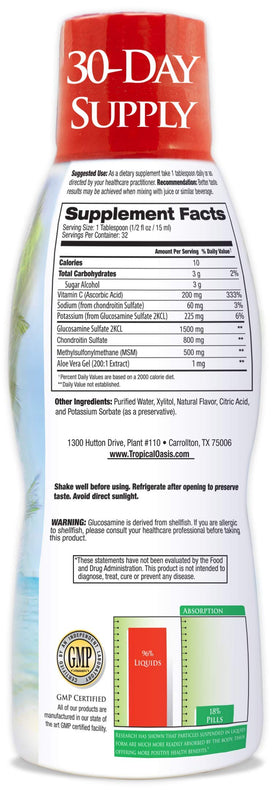Tropical Oasis Glucosamine Chondroitin 1500mg 16 Fl Oz côté