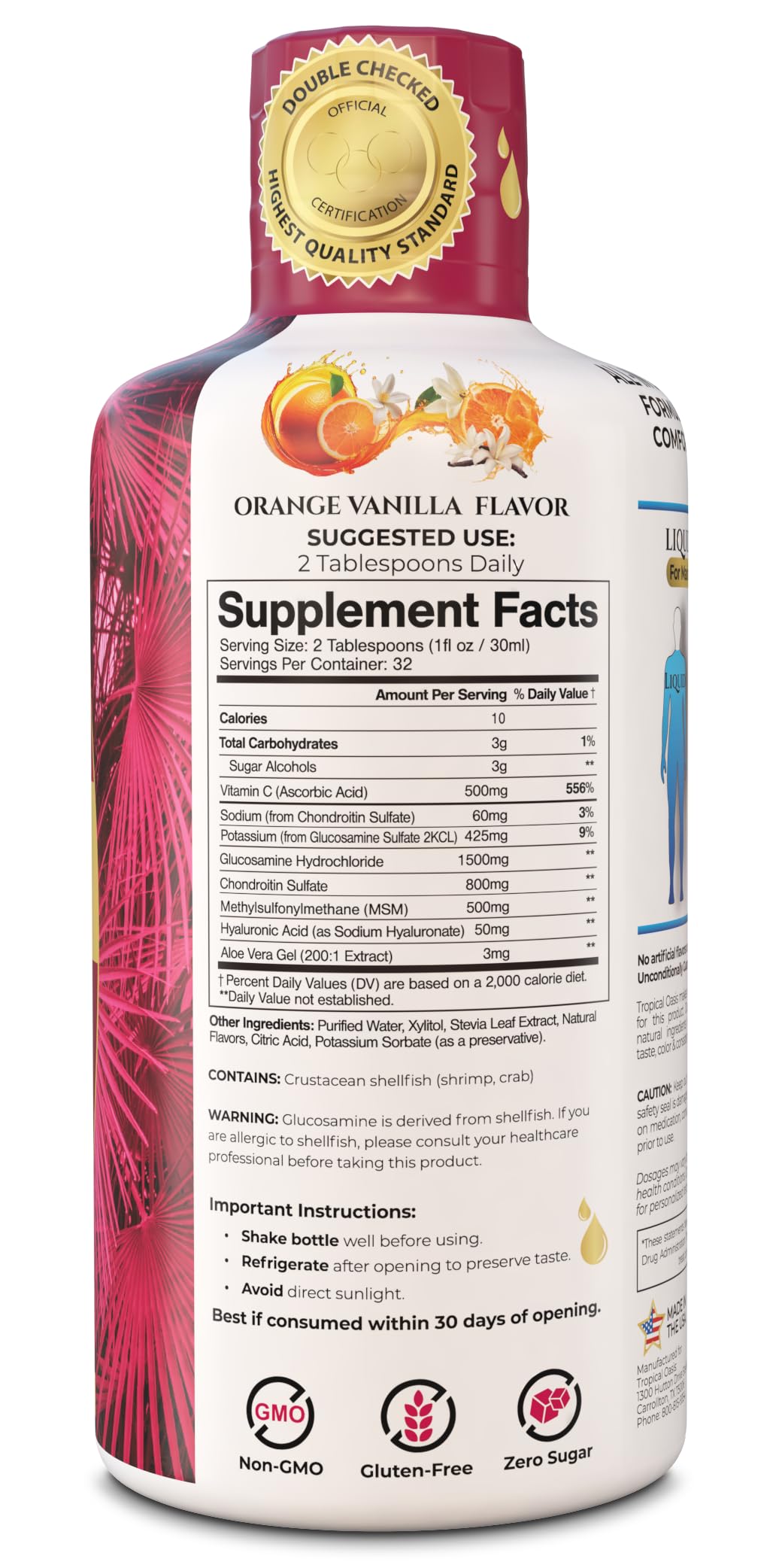 Tropical Oasis Joint Complete Premium 32oz arrière avec ingrédients