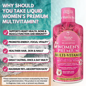 Tropical Oasis Multivitamine Liquide Femme 32 Serv en action avec un verre