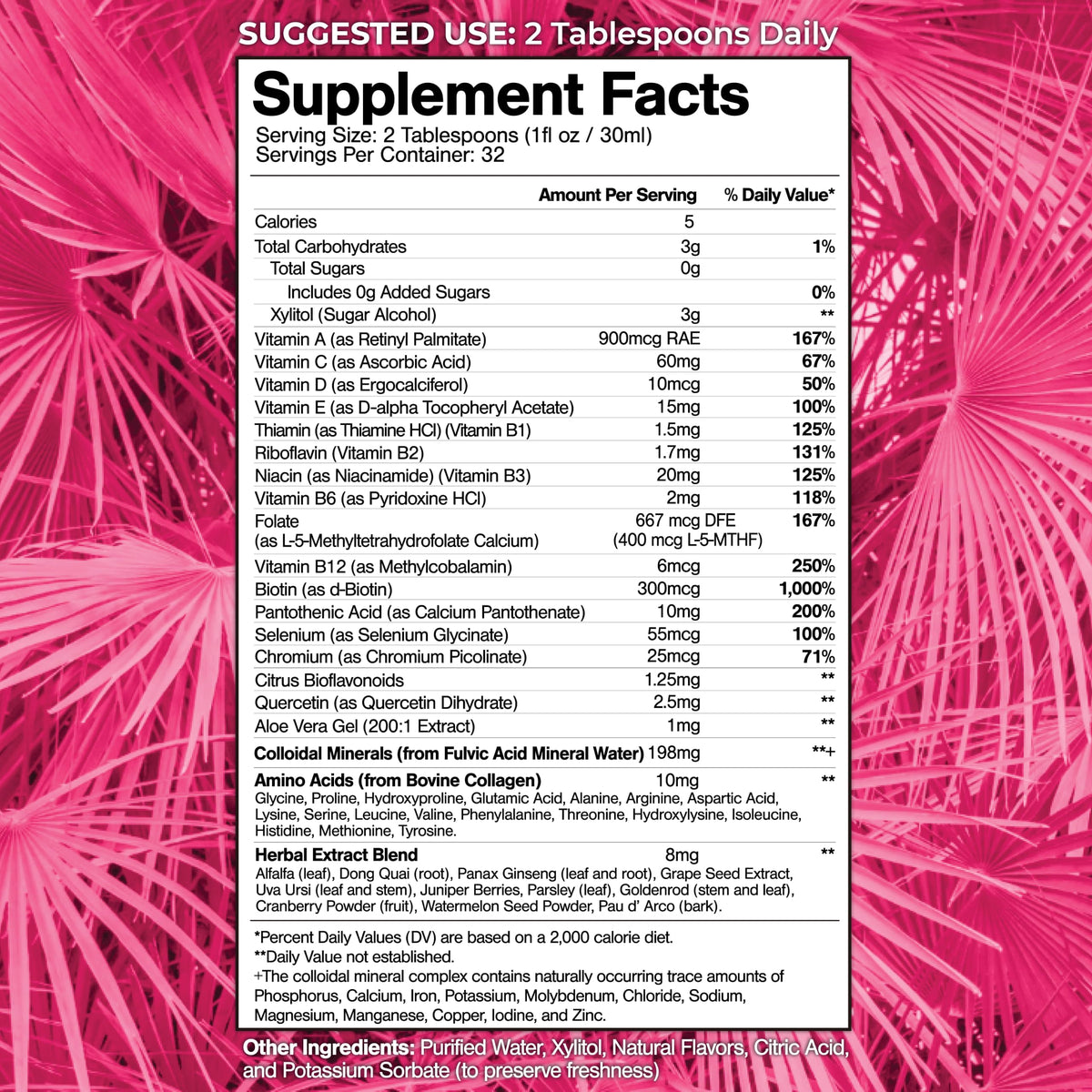 Tropical Oasis Multivitamine Liquide Femme 32 Serv étiquette avec ingrédients