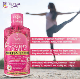 Tropical Oasis Multivitamine Liquide Femme 32 Serv sur un fond de cuisine
