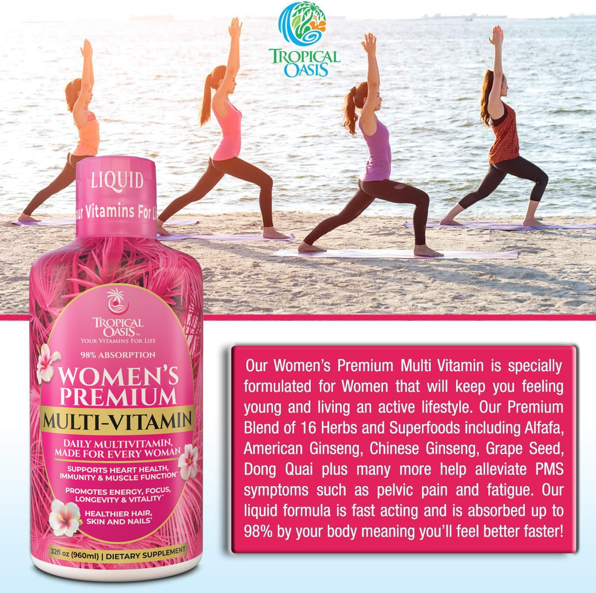 Tropical Oasis Multivitamine Liquide Femme 32 Serv vue de côté