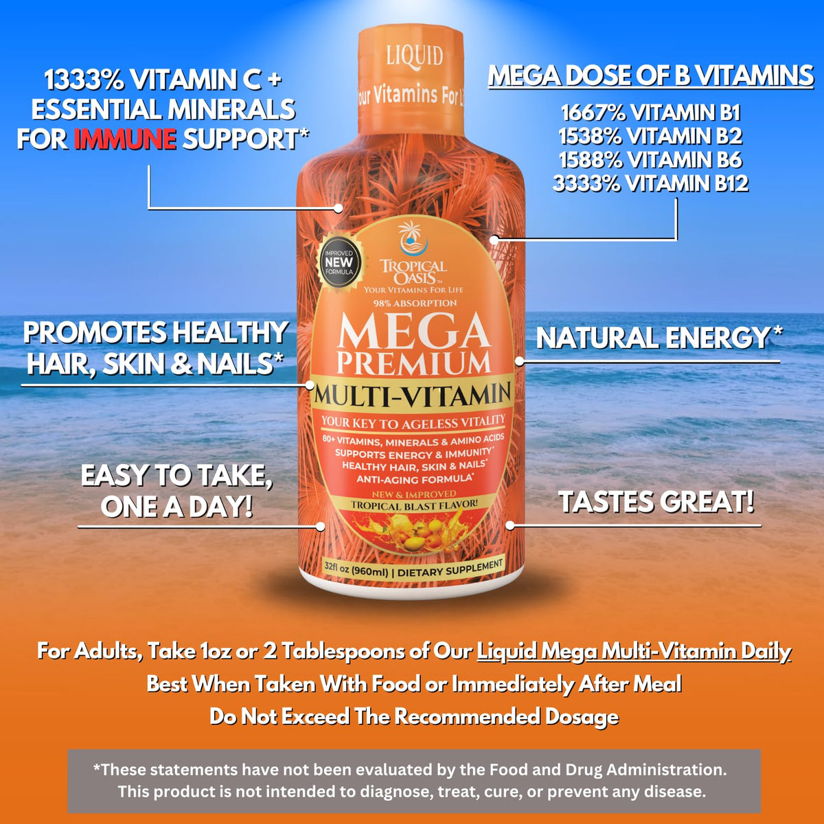 Tropical Oasis Multivitamine Liquide Premium 1134g avec bouchon