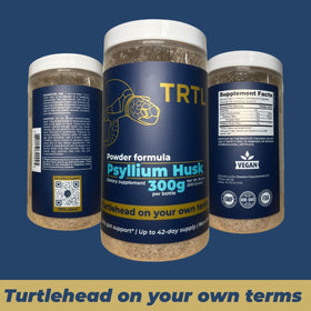 TRTL Psyllium Husk 300g sur une table avec des ingrédients naturels