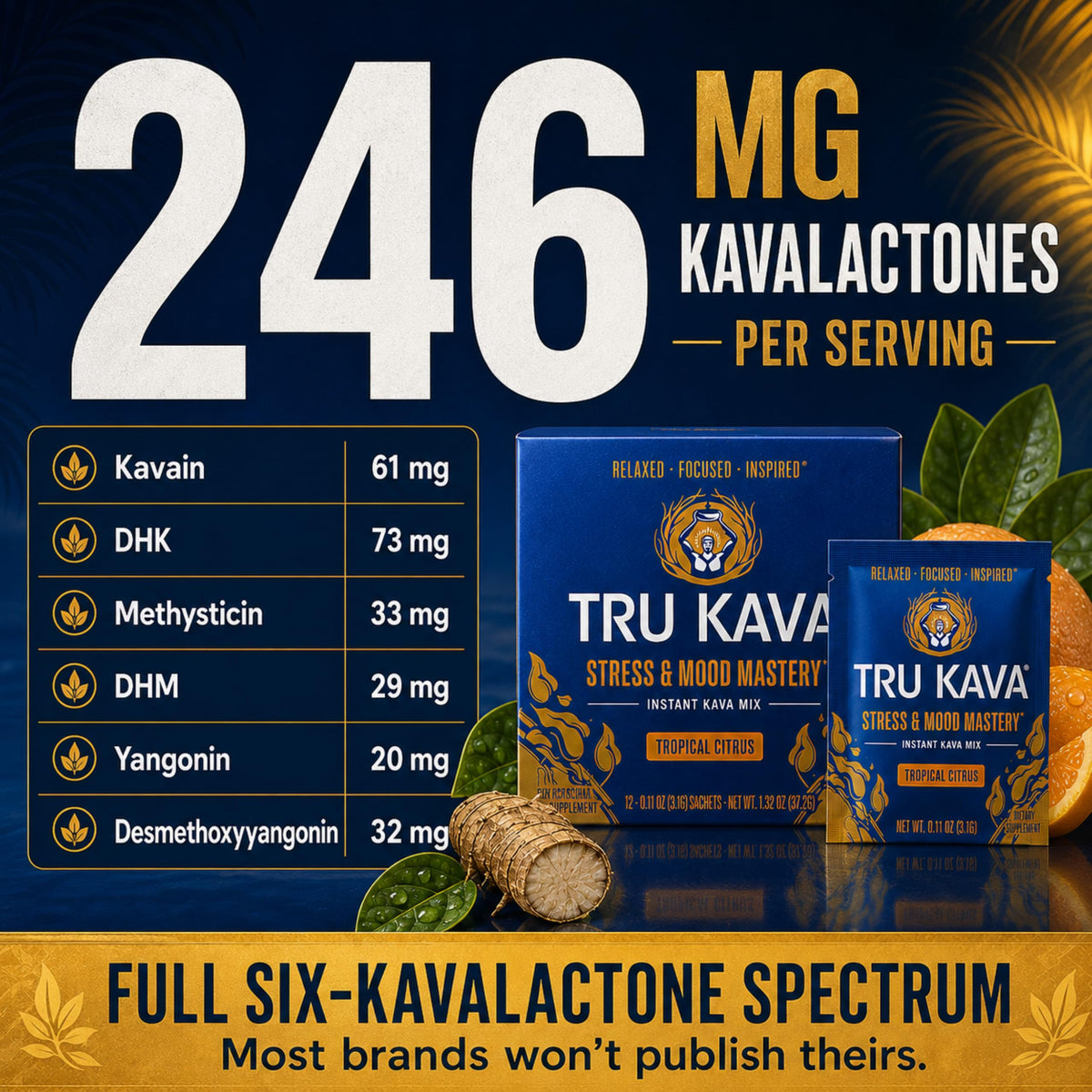 Tru Kava Poudre de Kava Entière avec des racines de kava