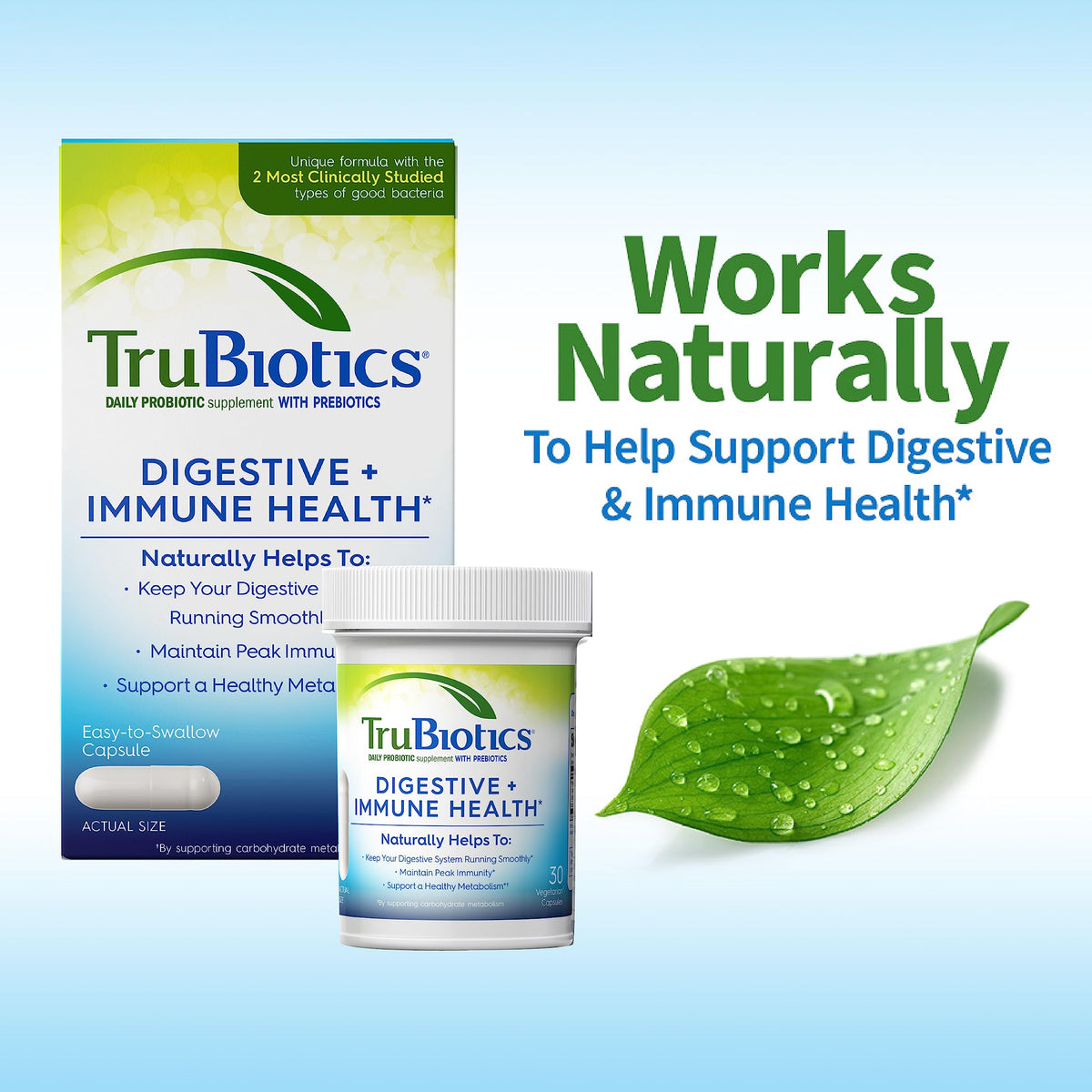 TruBiotics Compléments Alimentaires Probiotiques 60 Capsules sur fond blanc