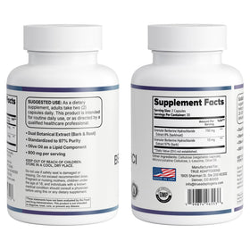 True Adaptogens Berberine HCl 800mg capsules sur fond blanc