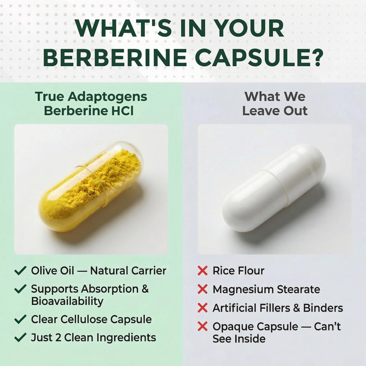 True Adaptogens Berberine HCl 800mg capsules transparentes