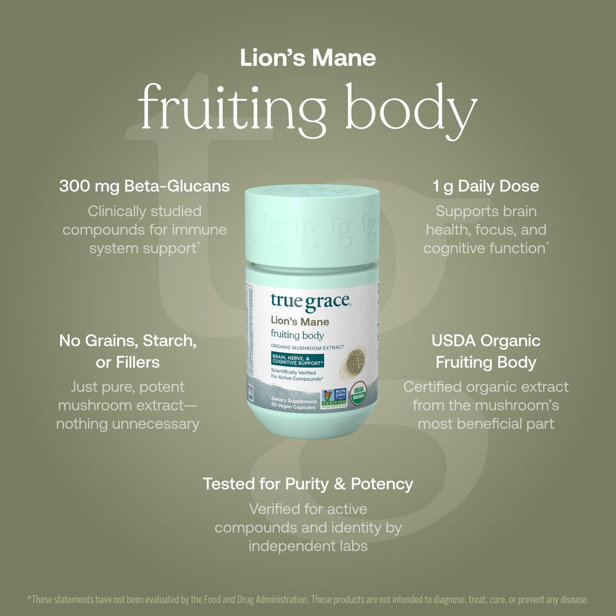 True Grace Champignon Lion's Mane 60 capsules emballage recyclable