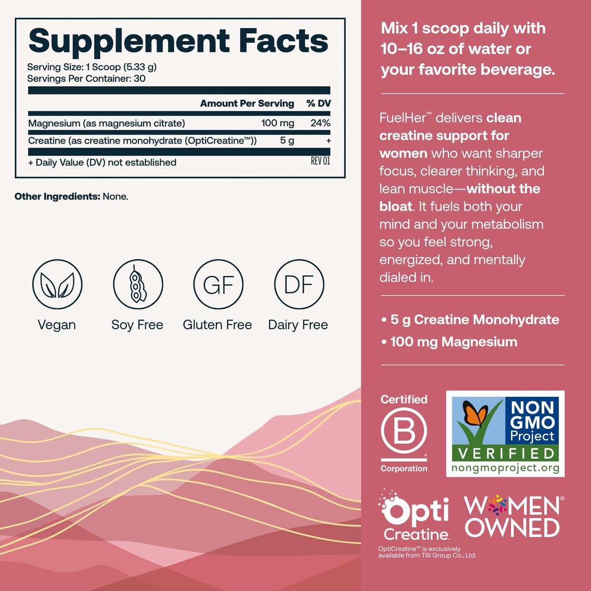 True Grace FuelHer Creatine Monohydrate Unflavored 168g packaging