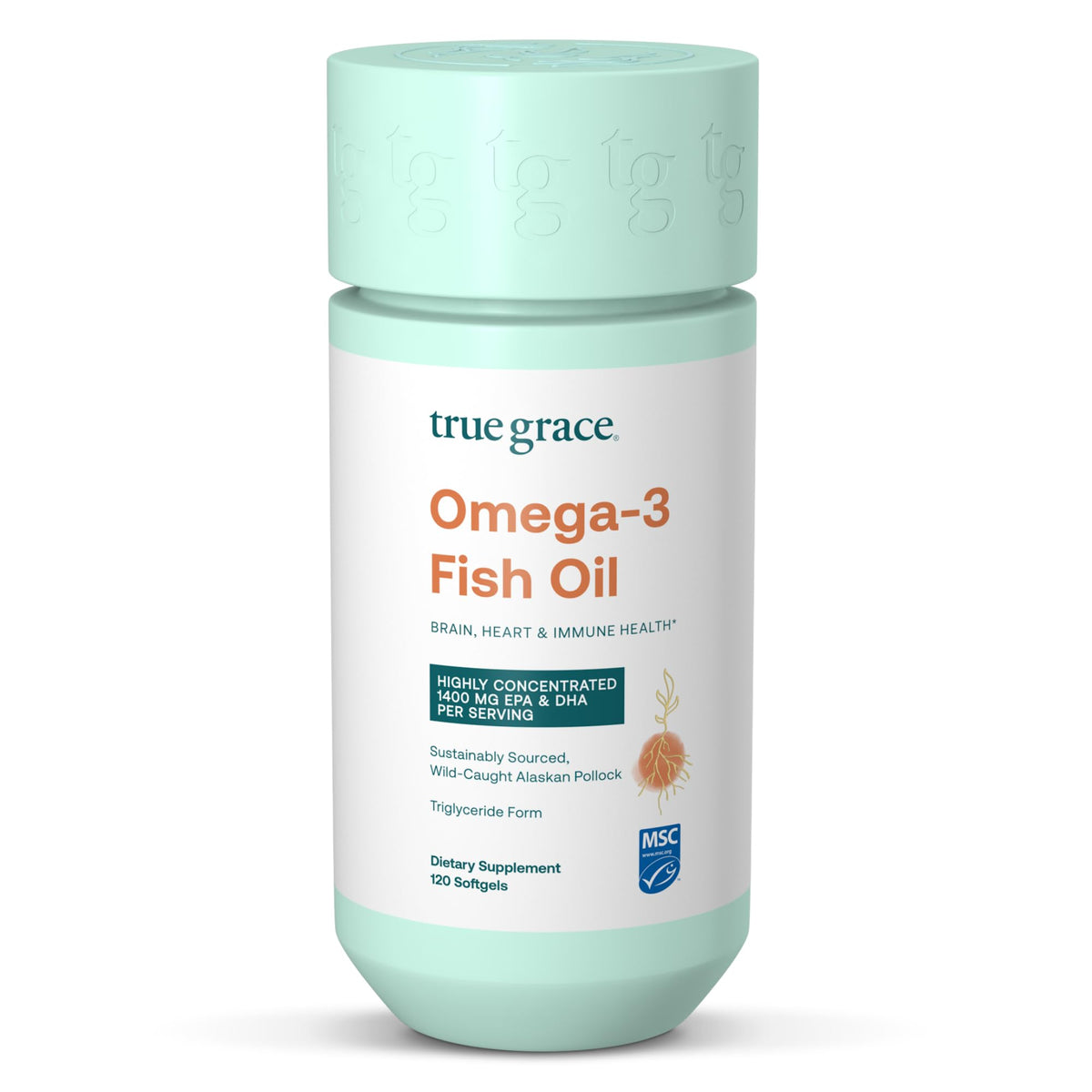 True Grace Huile de Poisson Omega-3 120 gélules, vue de face