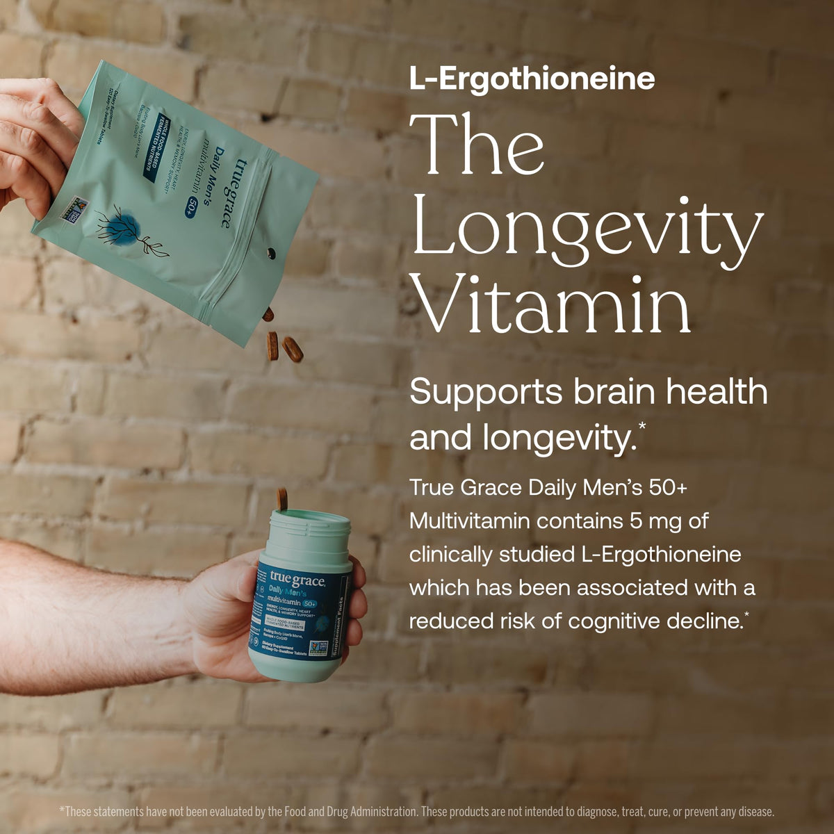 True Grace Multivitamine Quotidienne Homme 50+ flacon avec étiquette clairement visible