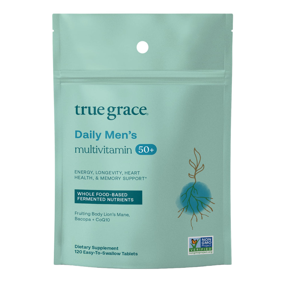True Grace Multivitamine Quotidienne Homme 50+ flacon rempli de comprimés