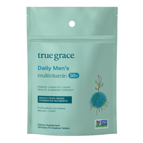 True Grace Multivitamine Quotidienne Homme 50+ flacon rempli de comprimés