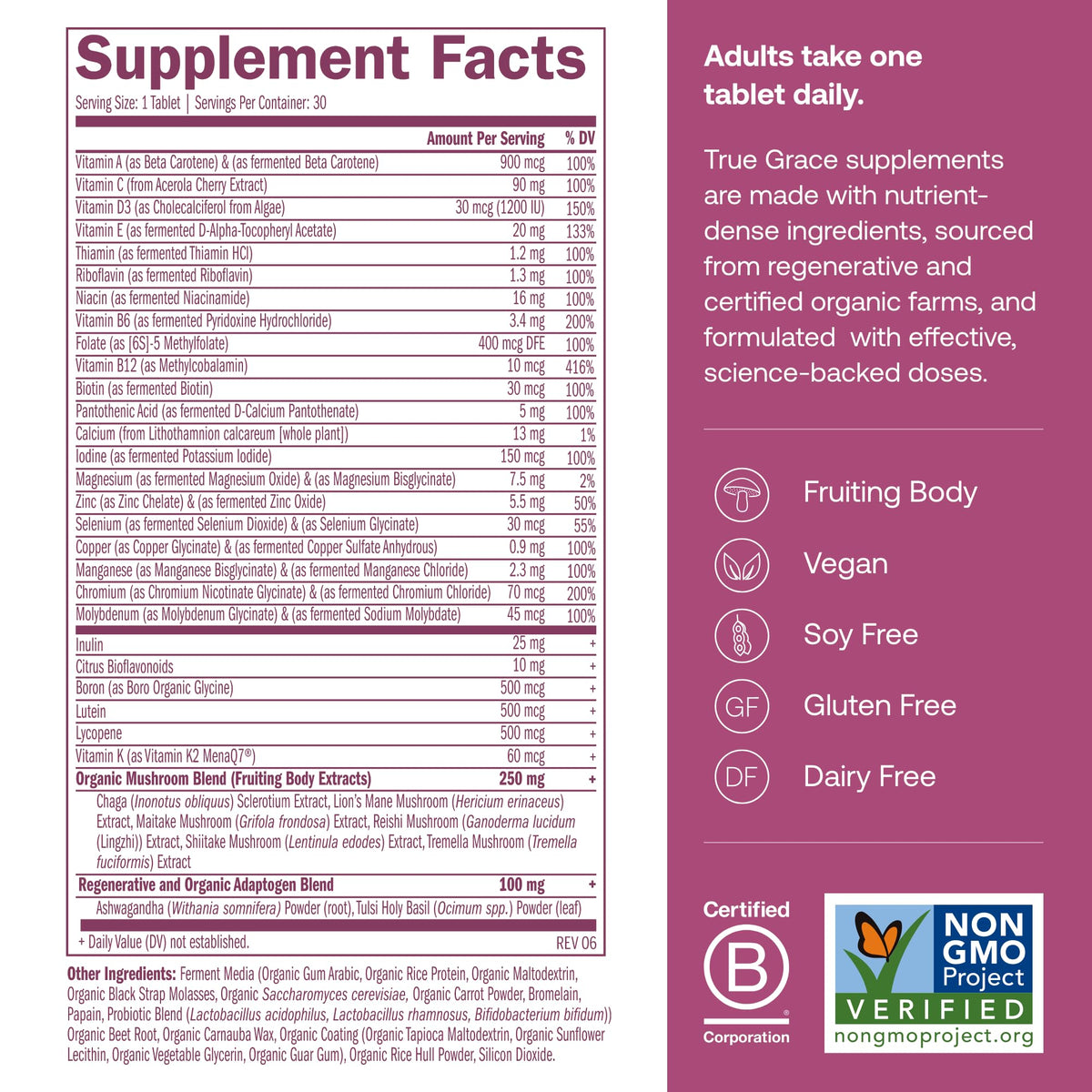 True Grace Multivitamines Femmes 40+ comprimés végétaliens
