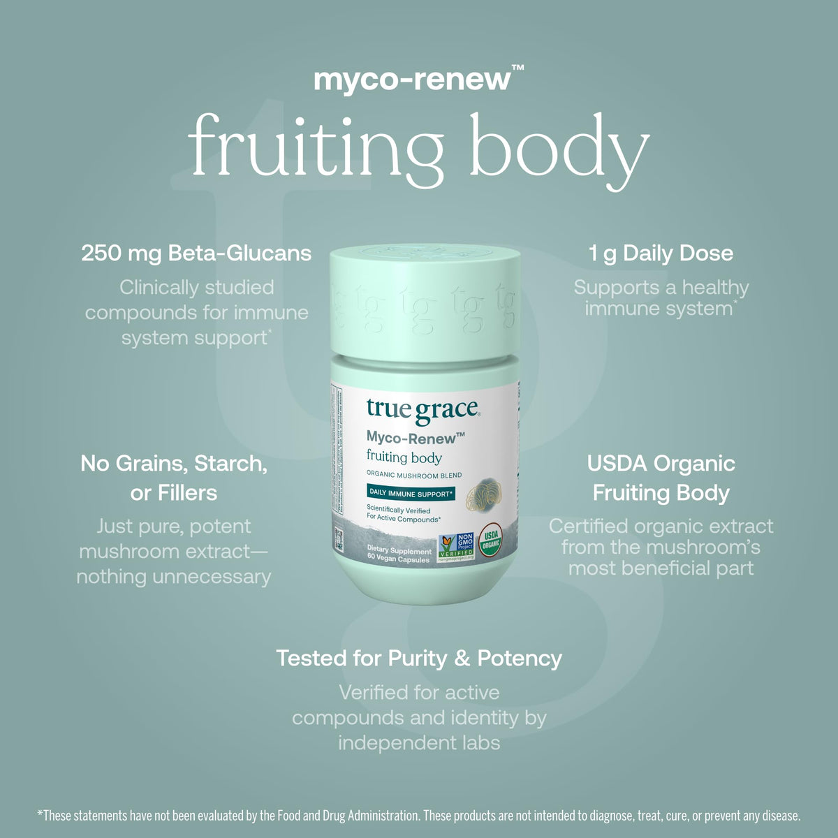 True Grace Myco-Renew Mélange Champignon gélules sur fond naturel