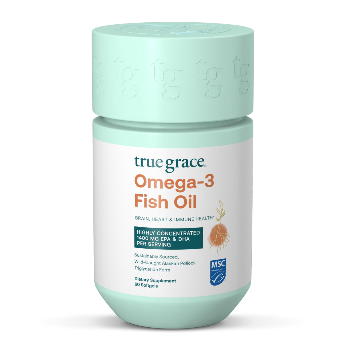 True Grace Omega-3 Huile de Poisson 60 gélules, vue de face