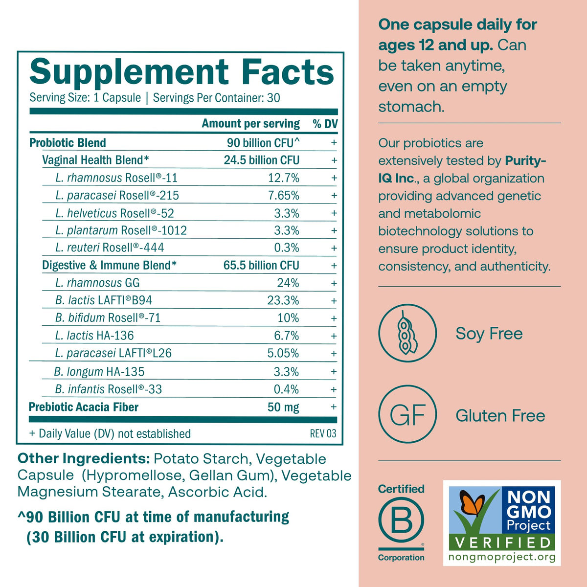 True Grace Probiotique Femme 30 Capsules Végétariennes arrière