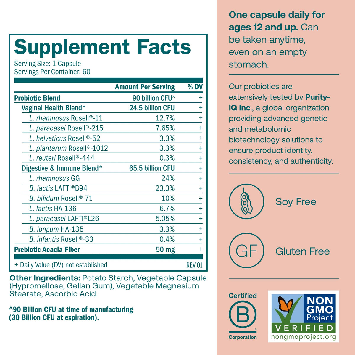 True Grace Probiotique Femme Quotidien - vue arrière avec ingrédients