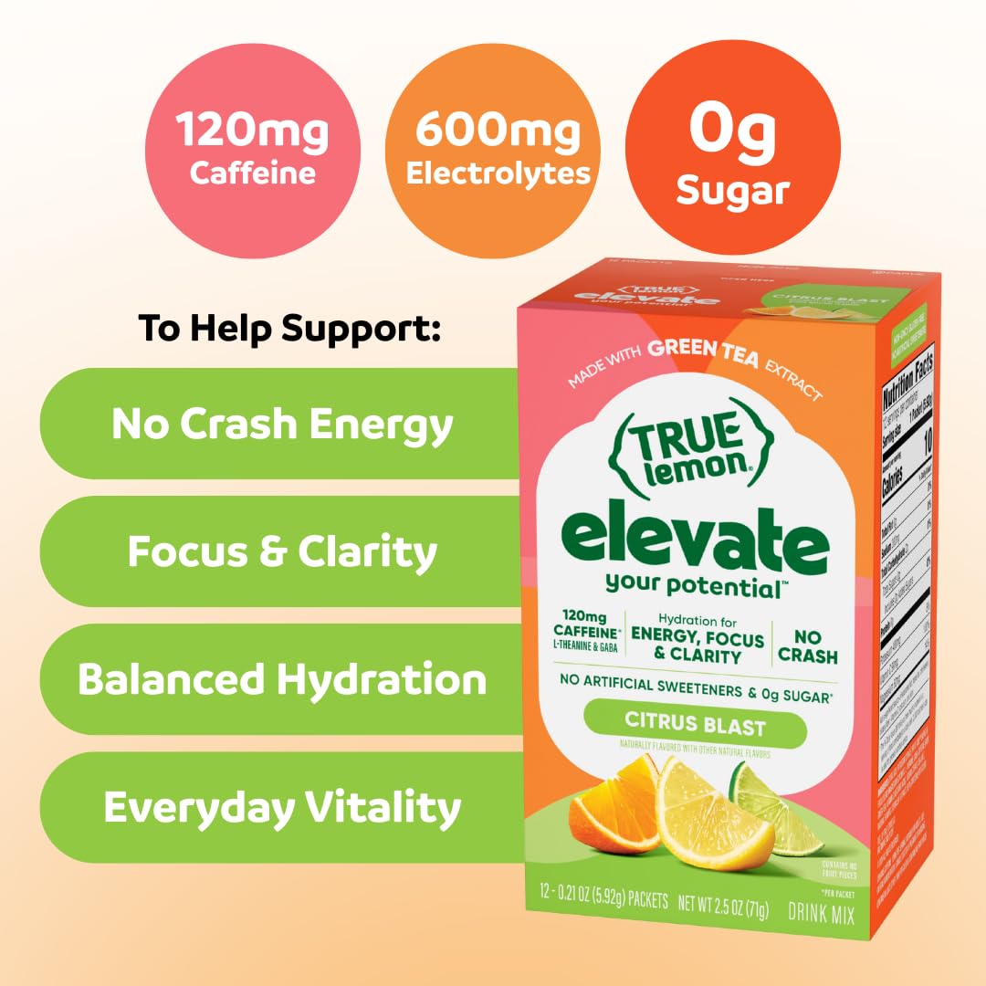 True Lemon support Citrus Blast en poudre dans un verre d'eau